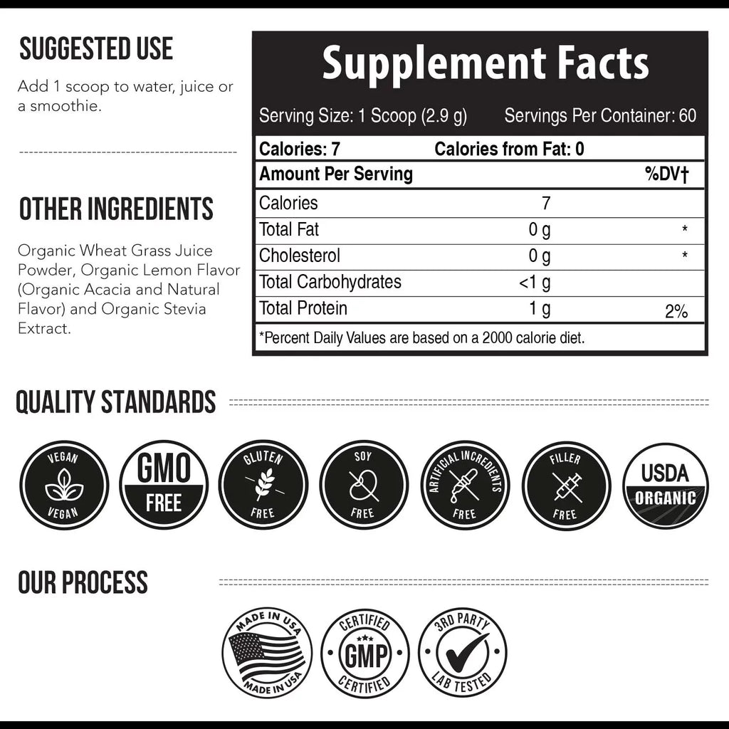 Organic Wheatgrass Juice Powder Lemon Flavor E818025