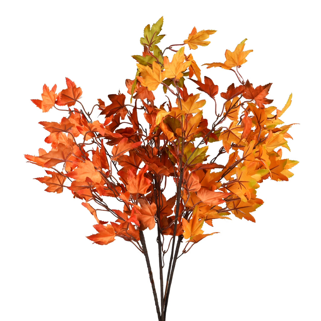 4Pcs Artificial Maple Leaves Branches 23in Orange S9419