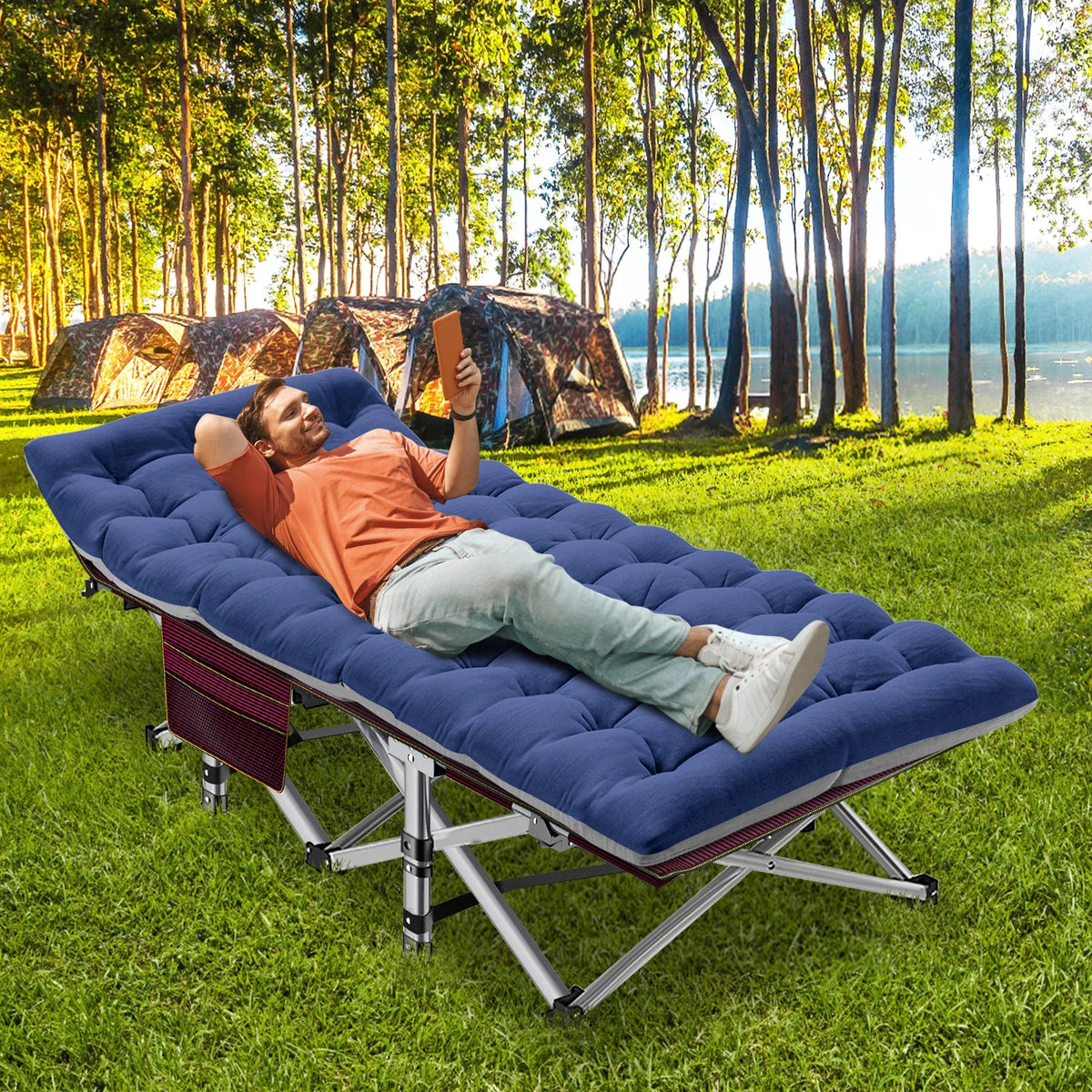Portable Folding Camping Cot with Pearl Mattress and Carry Bag M555507