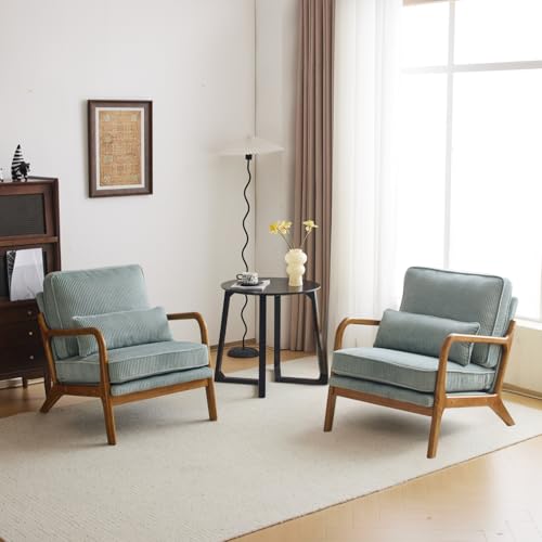 Teal Corduroy Upholstered Accent Chair with Pillow L736