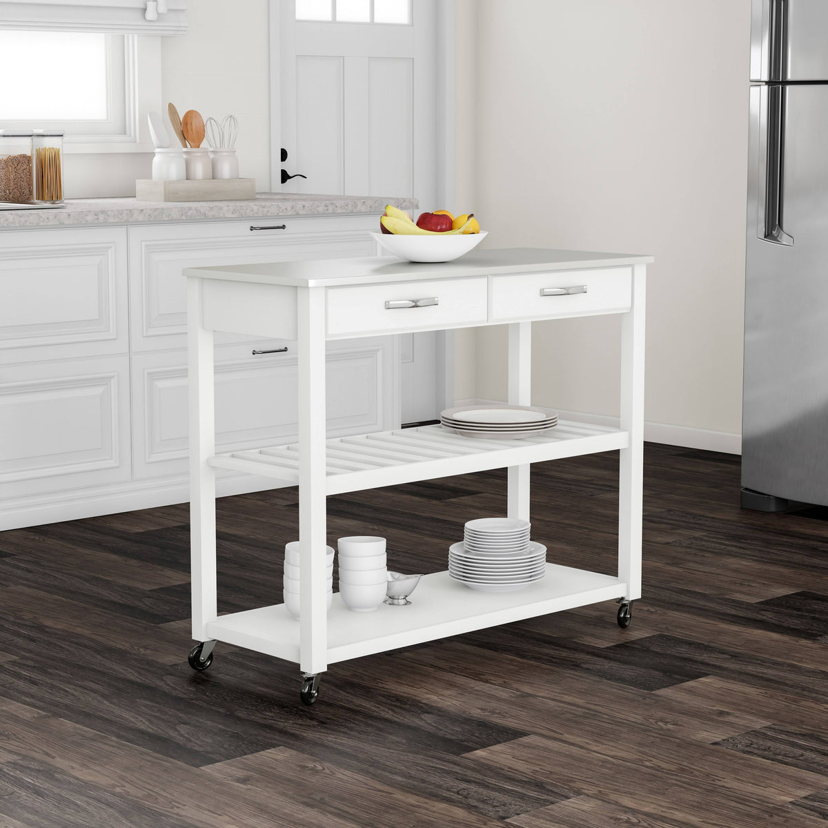 White Wood Kitchen Cart Island N705396