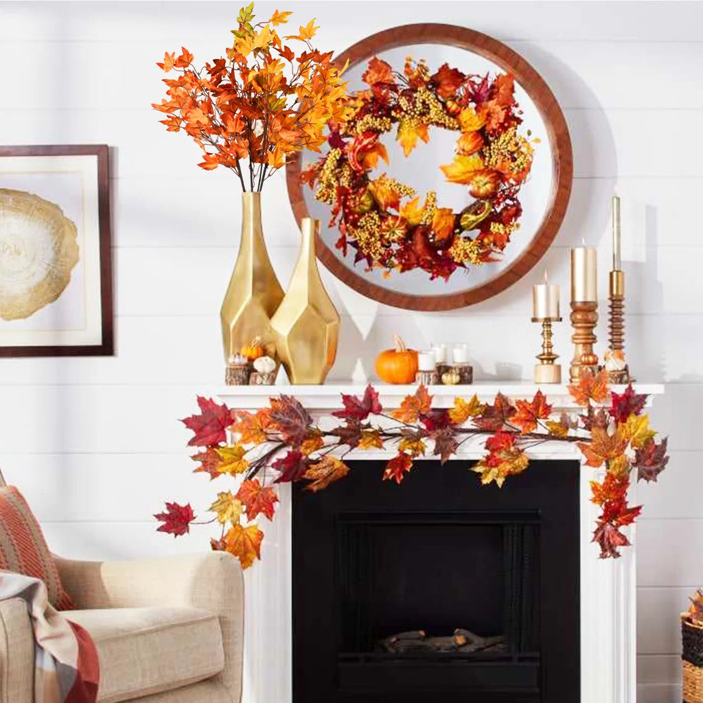 4Pcs Artificial Maple Leaves Branches 23in Orange S9419