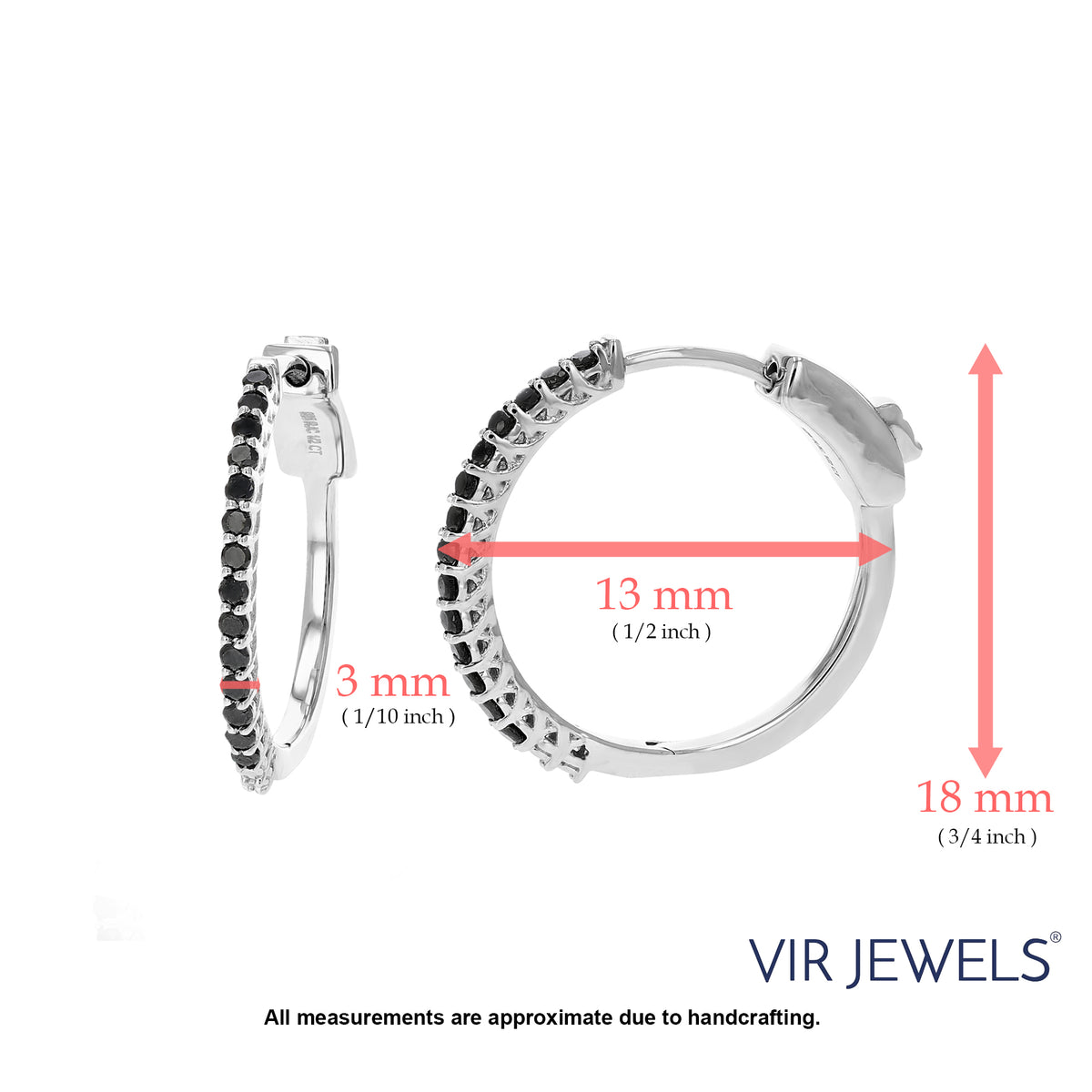 Black Diamond Hoop Earrings .925 Sterling Silver 3/4 Inch Y354391