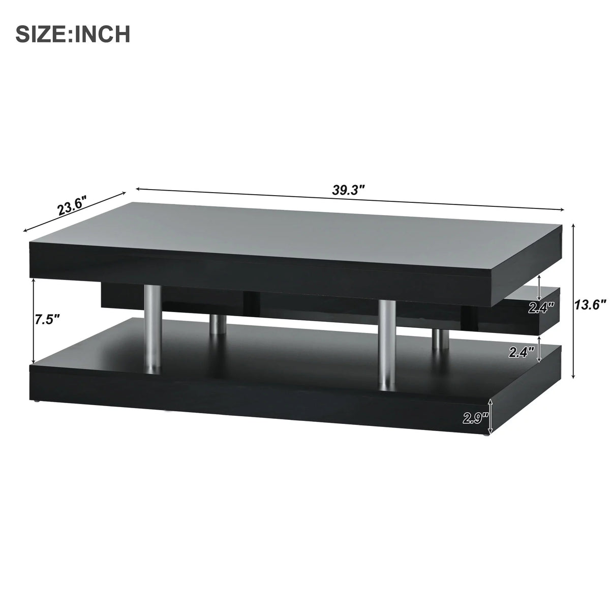 2-Tier Coffee Table with Silver Legs O406