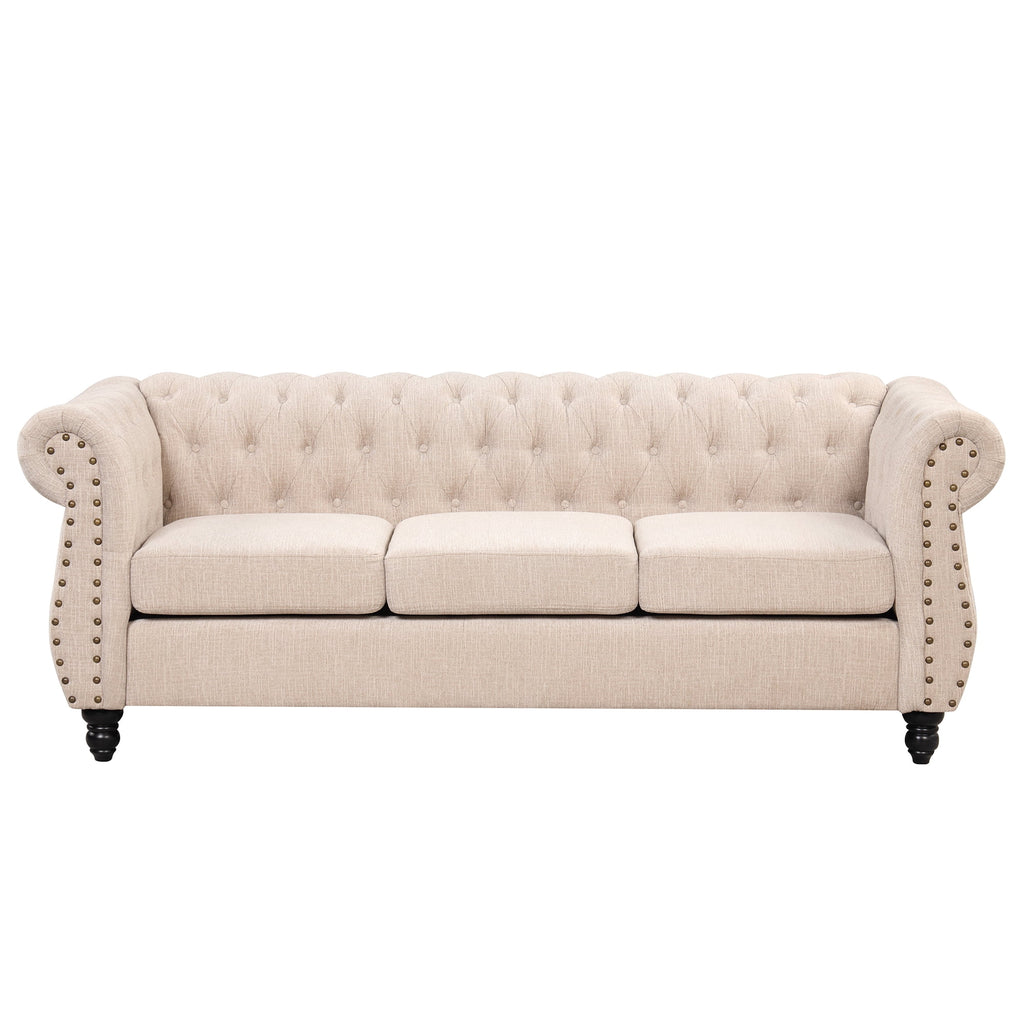 3 Seater Button Tufted Upholstered Sofa with Rolled Arms Z4547