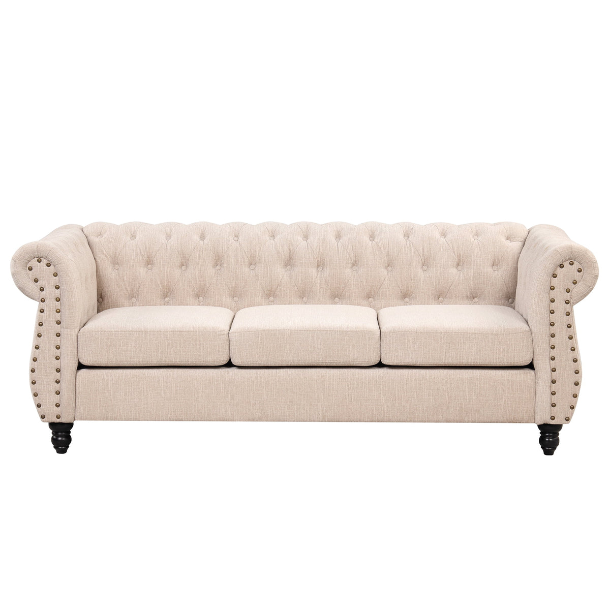 3 Seater Button Tufted Upholstered Sofa with Rolled Arms Z4547