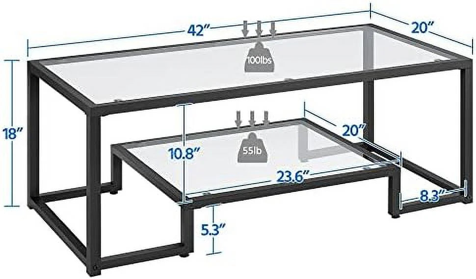 Tempered Glass Coffee Table Set of 3 Pieces Black Z816