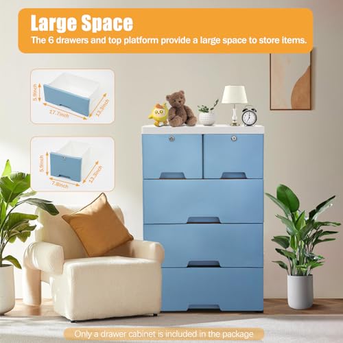 Pink 6 Drawer Plastic Dresser with Wheels H18397
