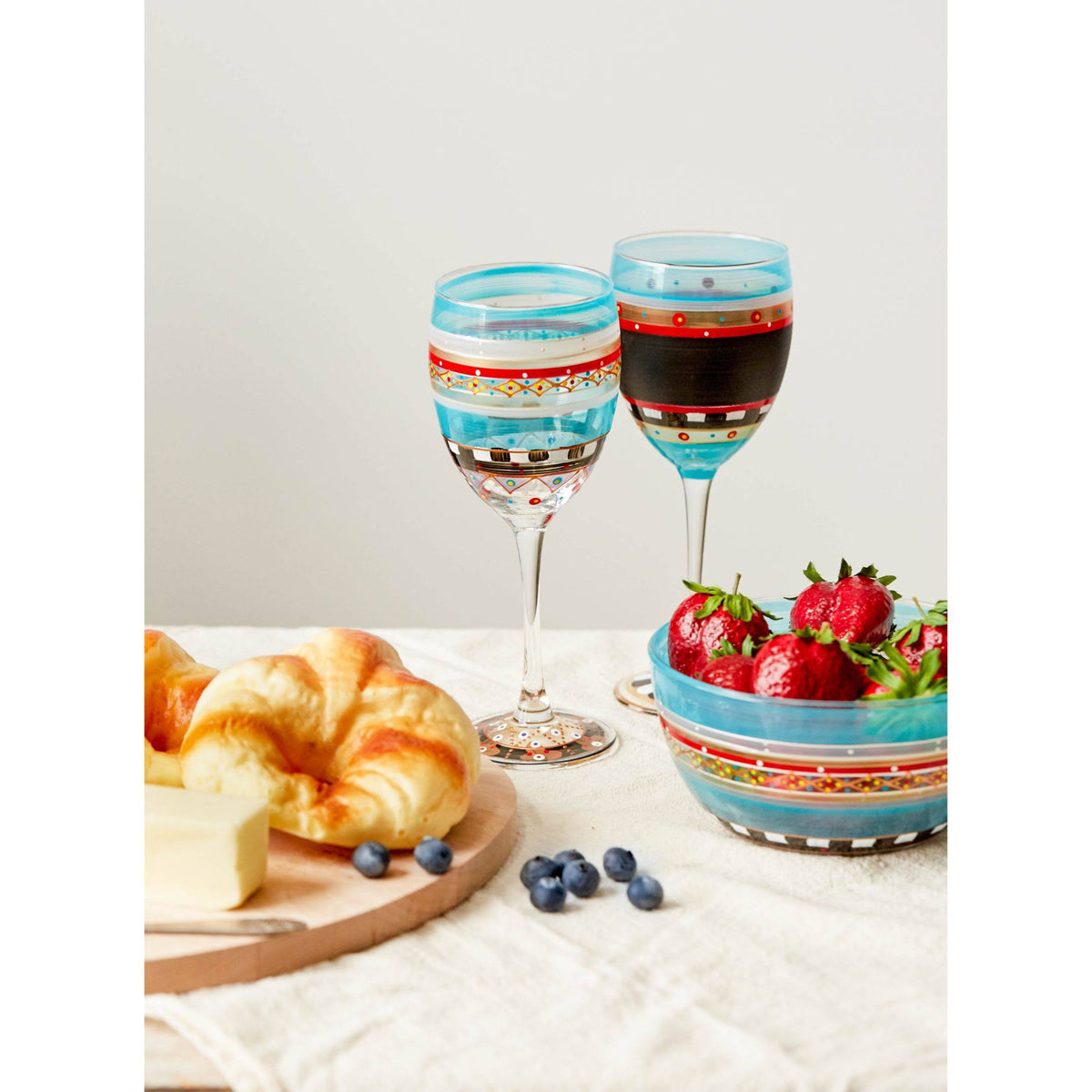 Set of 2 Hand Painted Wine Glasses, 10.5 oz. F3552