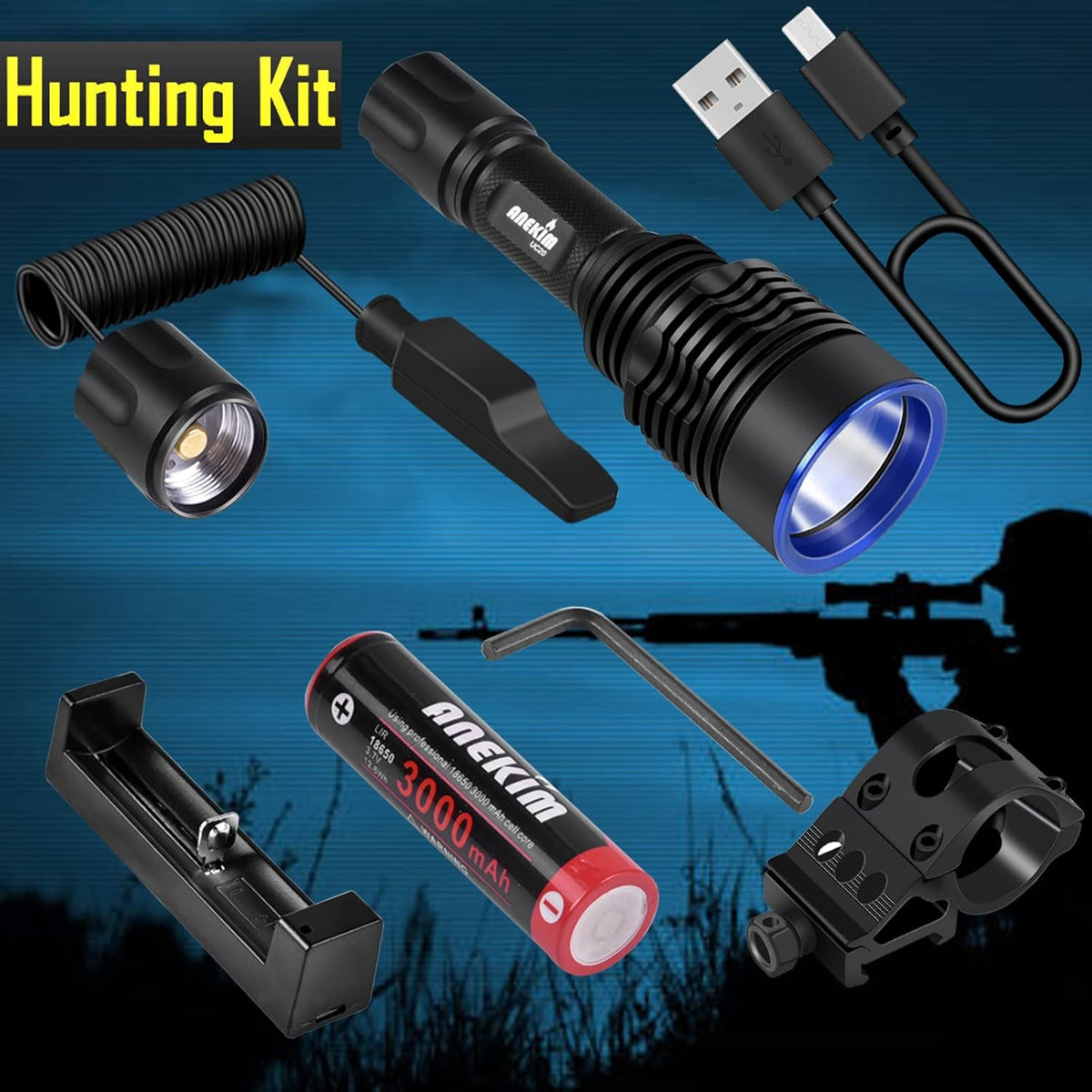 Green Tactical Flashlight Rechargeable Picatinny Mount P32978