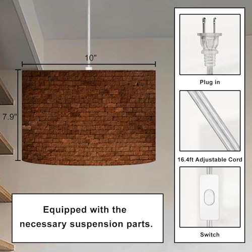 Linen Lampshade Plug in Pendant Light with Dimmable Switch J44607