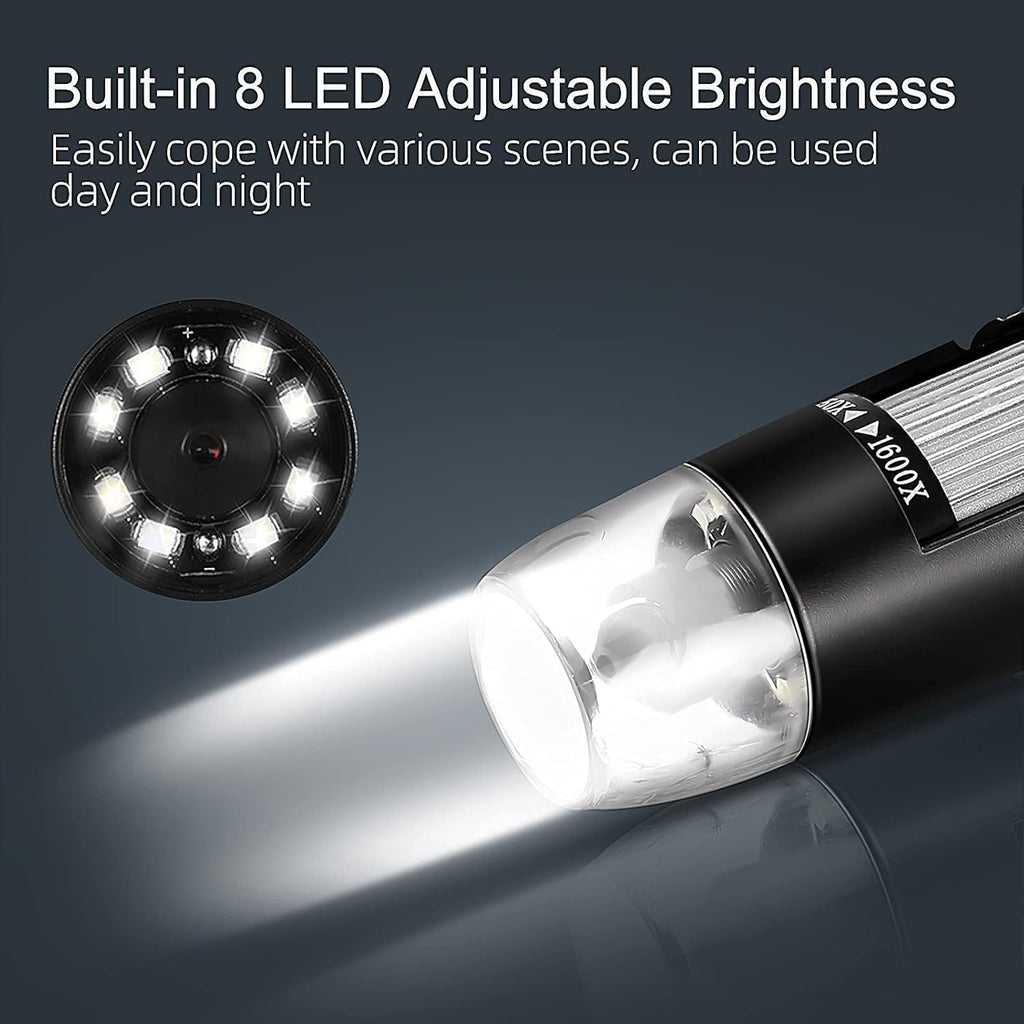 3 in 1 USB Digital Microscope 1600X Handheld with Rotating Base and 8 LED Lights Y345