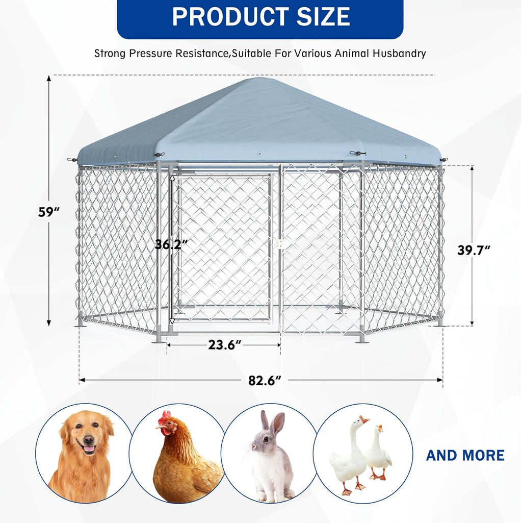 Large Dog Kennel with Roof and Metal Gate W62290
