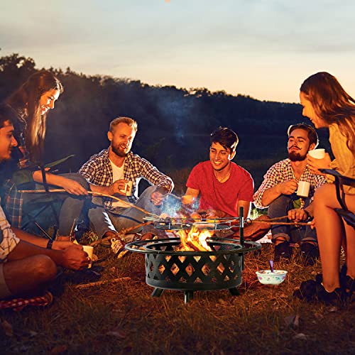 2 in 1 Wood Burning Fire Pit with Mesh Spark Screen Doors Y6119