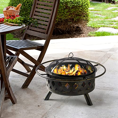 2 in 1 Wood Burning Fire Pit with Mesh Spark Screen Doors Y6119