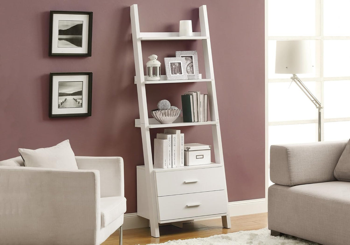 White Ladder Bookcase with 2 Storage Drawers V6572