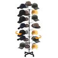 7-Tier Rotating Hat Display Rack, 35 Hooks Metal Freestanding Black Floor Rack N4902
