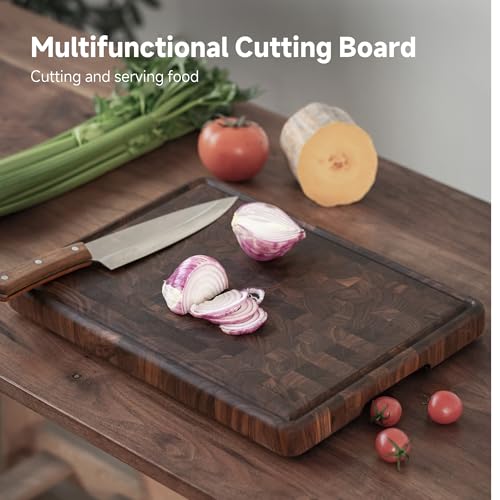 Large End Grain Walnut Wood Cutting Board 20x14 In with Juice Groove Handles L506675
