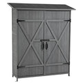 Outdoor Wood Storage Cabinet with Waterproof Roof and Detachable Shelves N69345