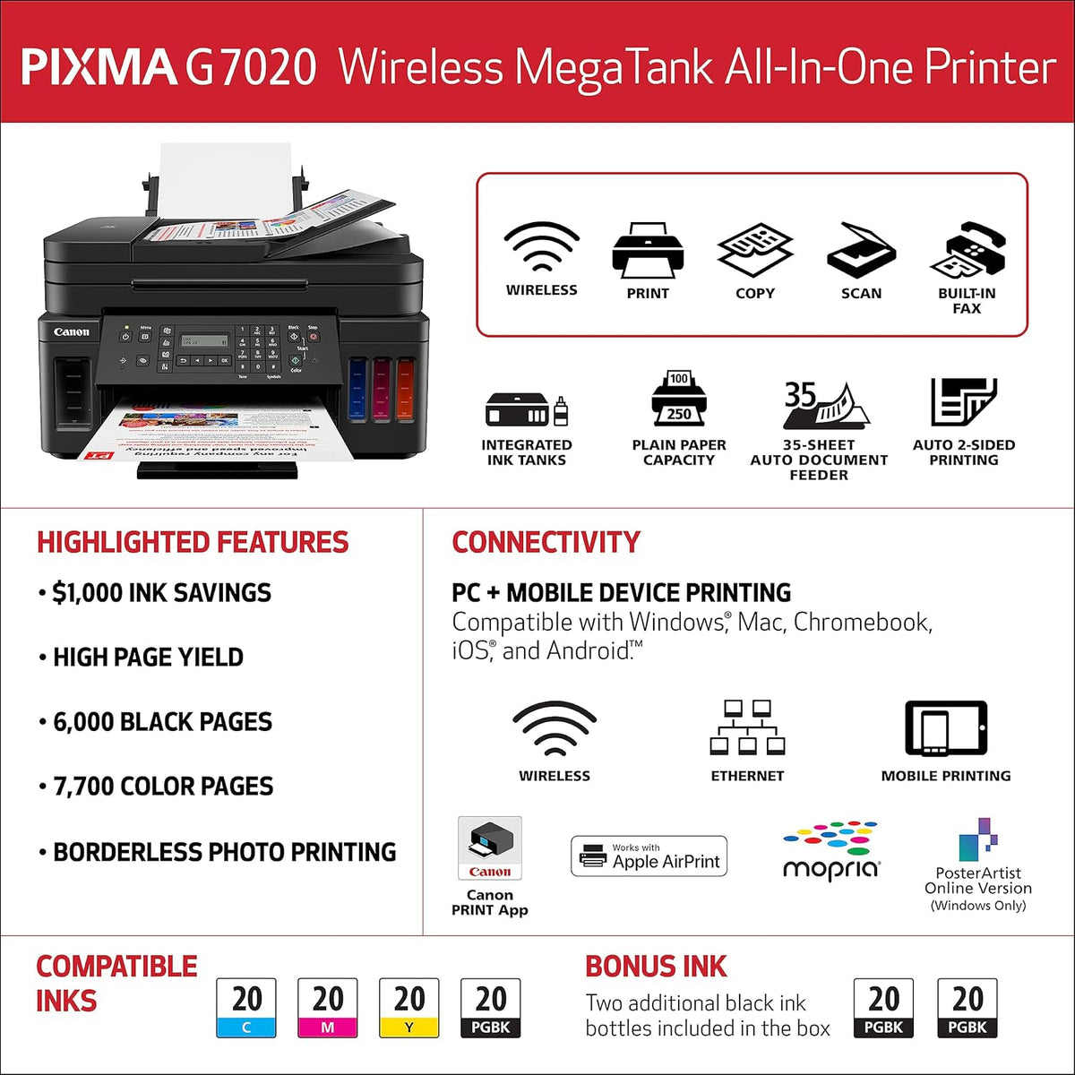 Black Wireless All-in-One Printer with Copier, Scan, Fax and ADF N215687