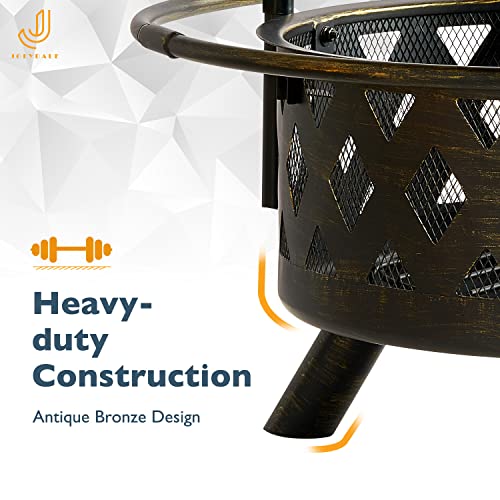 2 in 1 Wood Burning Fire Pit with Mesh Spark Screen Doors Y6119