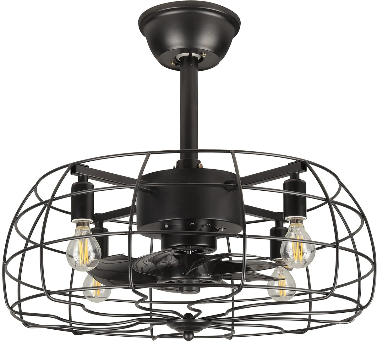 Black Caged Ceiling Fan with Lights J698