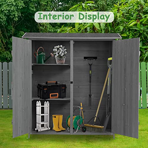 Outdoor Wood Storage Cabinet with Waterproof Roof and Detachable Shelves N69345