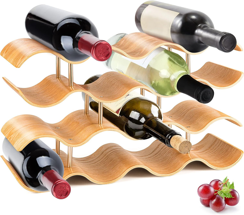 Bamboo Wine Rack 4 Tier Countertop Shelf Holds 14 Bottles Stackable Wooden Holder R85646