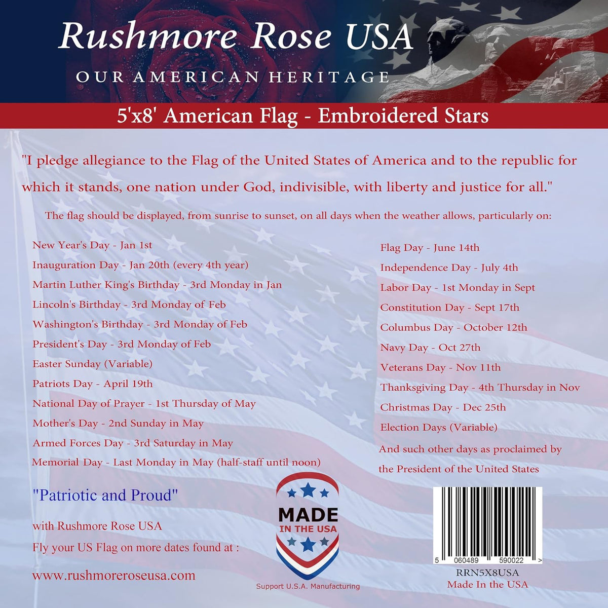 American Flag 5x8 ft Embroidered Stars and Stitched Stripes Z986