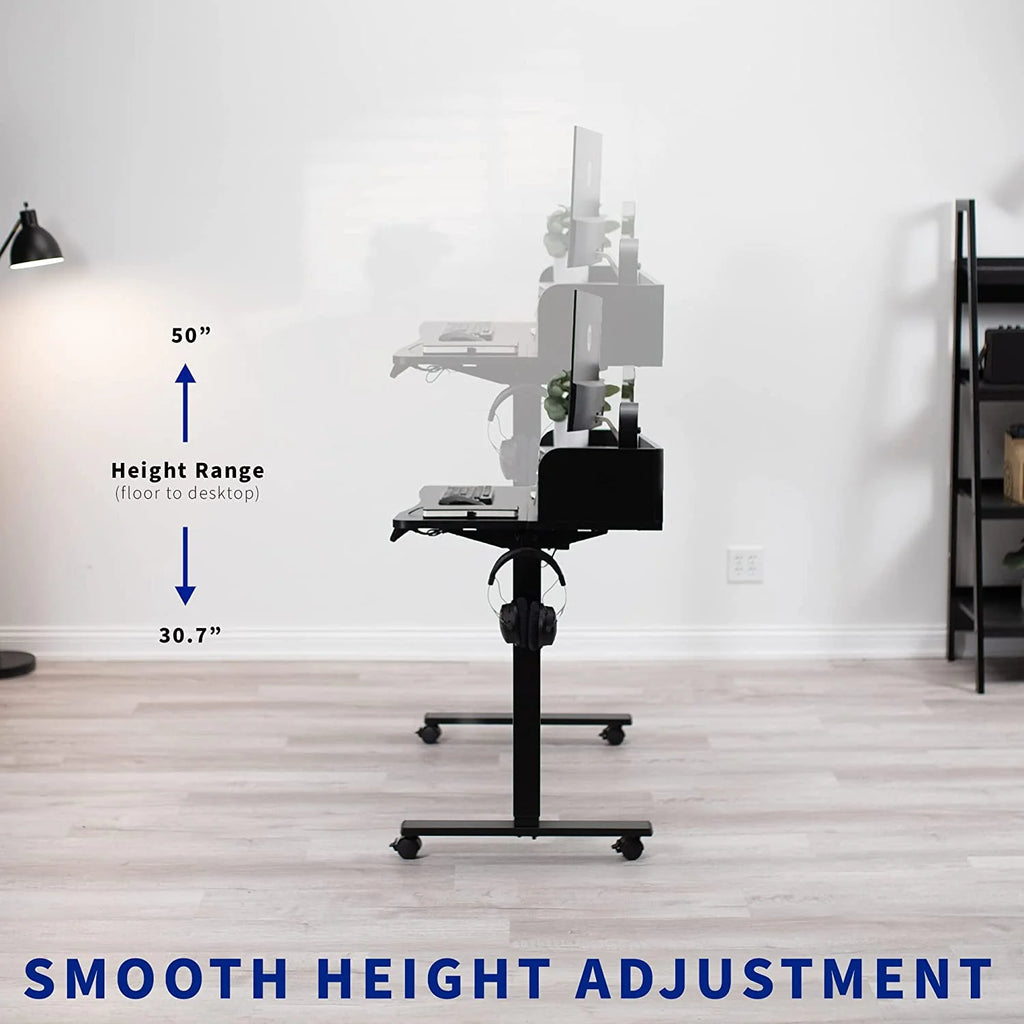 Dark Walnut Top Black Frame 2-Tier Height Adjustable Stand Up Desk L2940