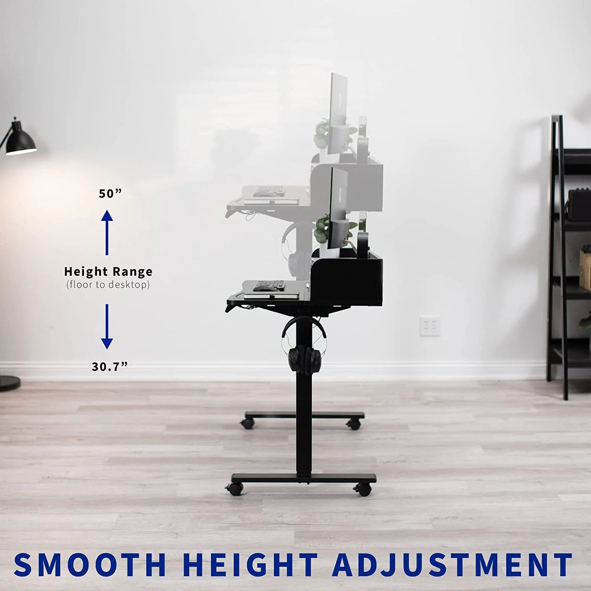 Dark Walnut Top Black Frame 2-Tier Height Adjustable Stand Up Desk L2940