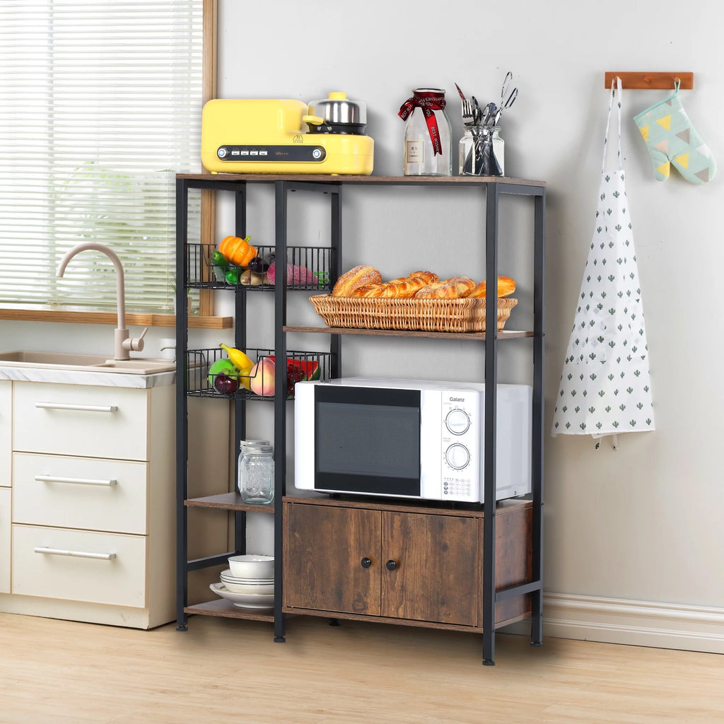 5-Tier Wood Brown Kitchen Bakers Rack with Cabinet R161