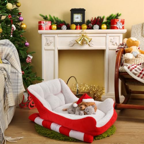 Red White 24x15x11 Inch Plush Synthetic Fur Christmas Dog Bed F484282