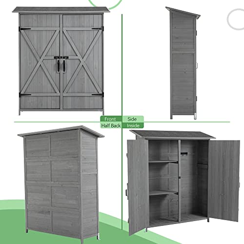 Outdoor Wood Storage Cabinet with Waterproof Roof and Detachable Shelves N69345