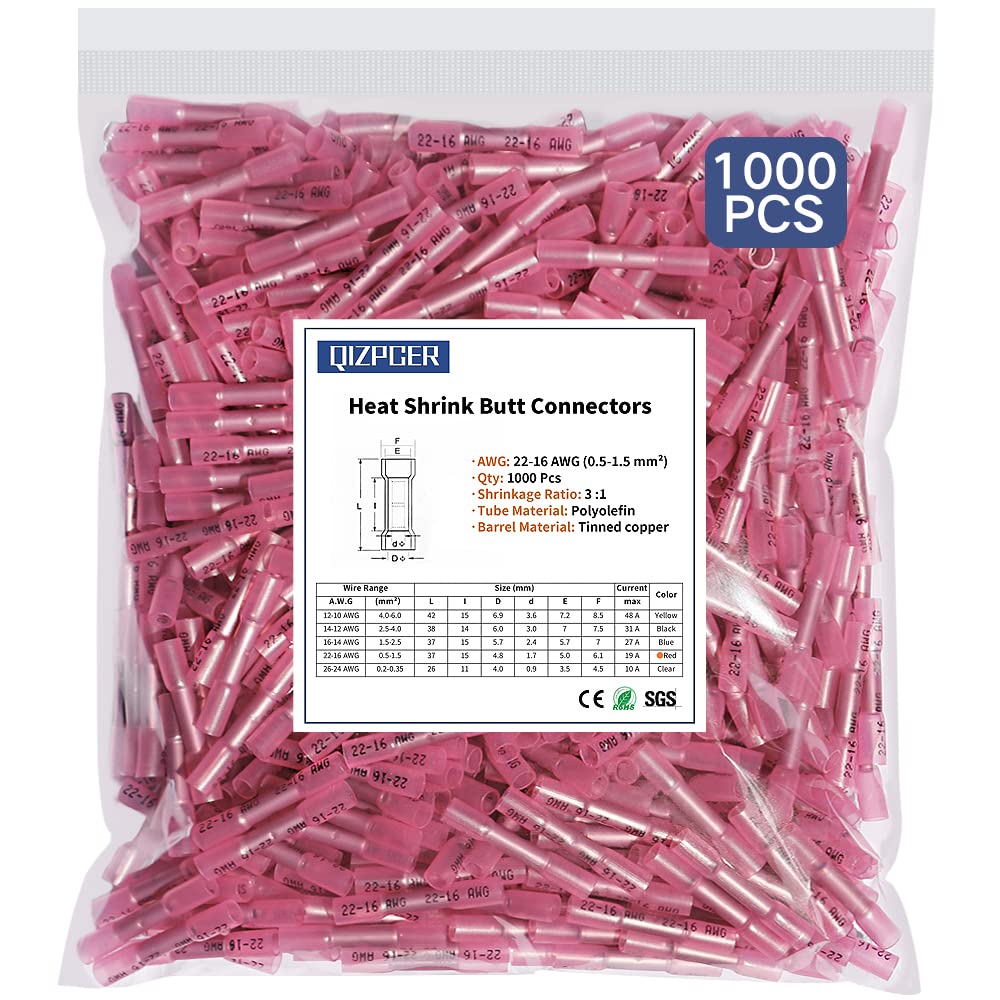 1000 Pcs Blue 16-14 AWG Waterproof Heat Shrink Butt Connectors M1933