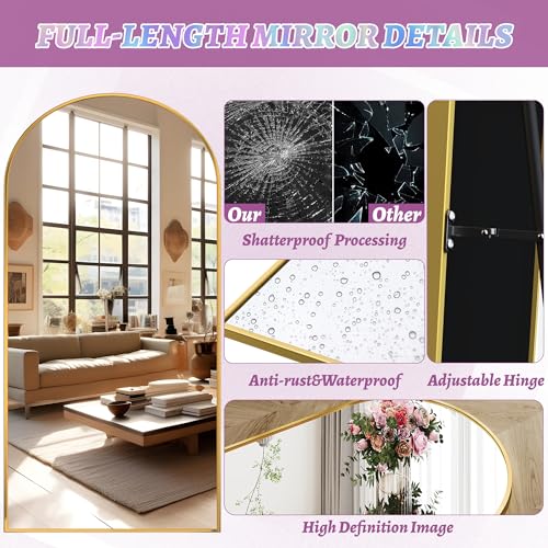 76"x34" Black Arched Floor Mirror A3828