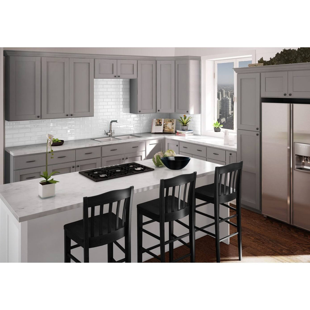 Dove Gray Single Door Base Cabinet with Dovetail Drawer H452542