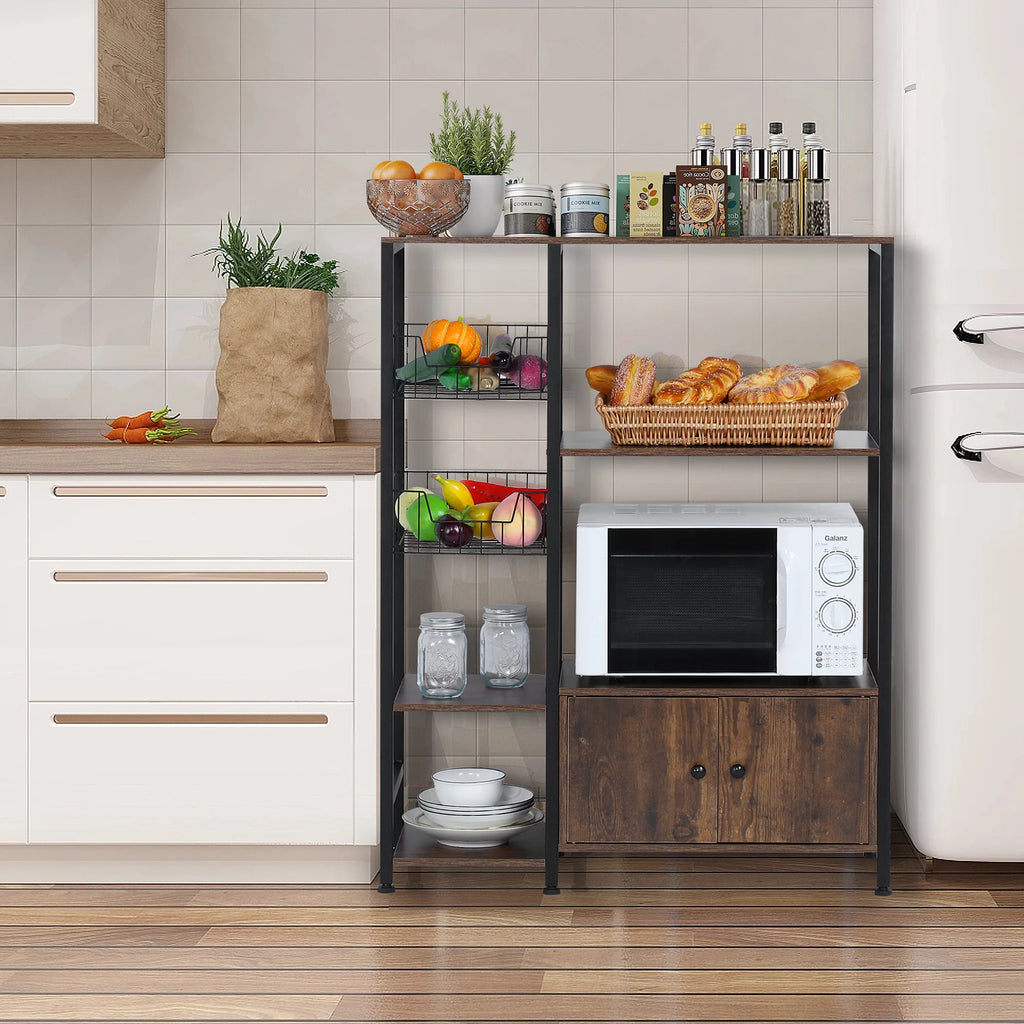 5-Tier Wood Brown Kitchen Bakers Rack with Cabinet R161