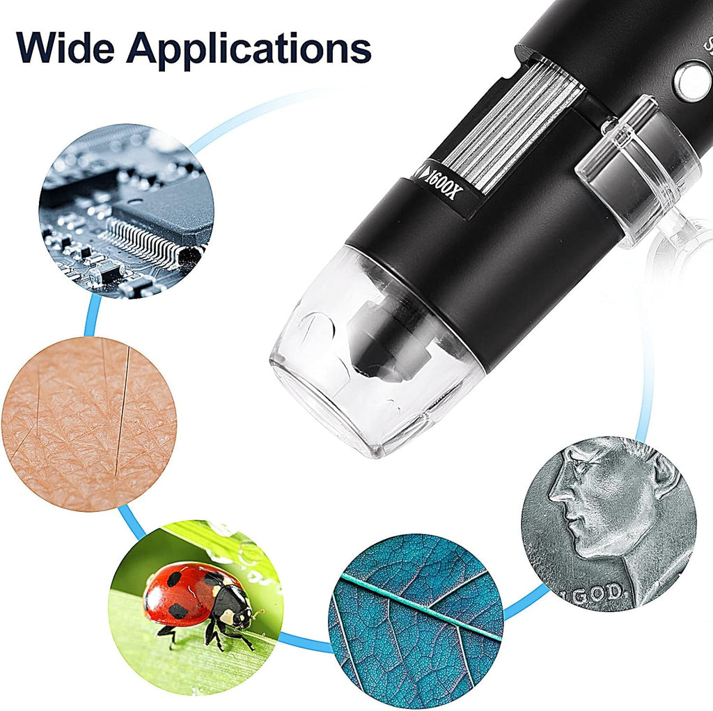 3 in 1 USB Digital Microscope 1600X Handheld with Rotating Base and 8 LED Lights Y345