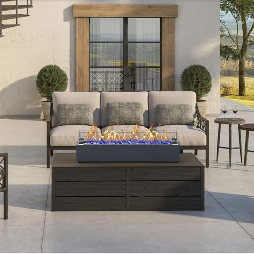 Black 28-inch Table Top Propane Fire Pit with Wind Glass Shield U933131