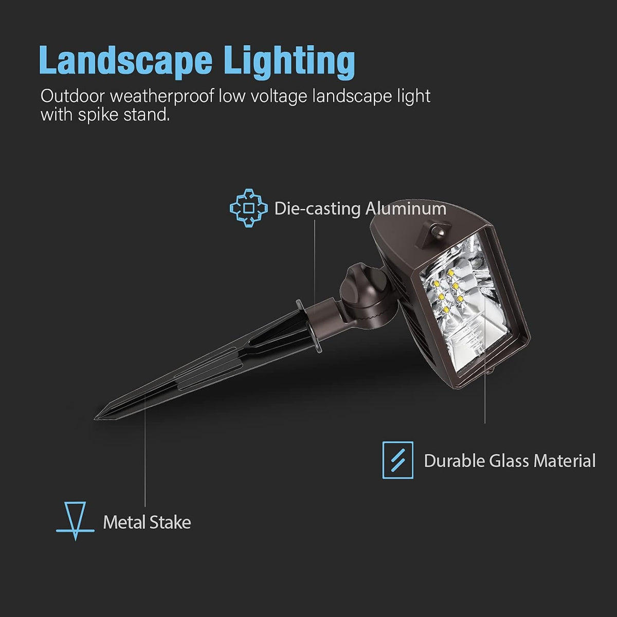 8PK LED Landscape Flood Lights 18W 1000 Lumens Die-Cast Aluminum Brown V4673