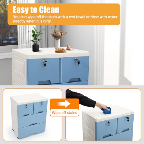 Pink 6 Drawer Plastic Dresser with Wheels H18397