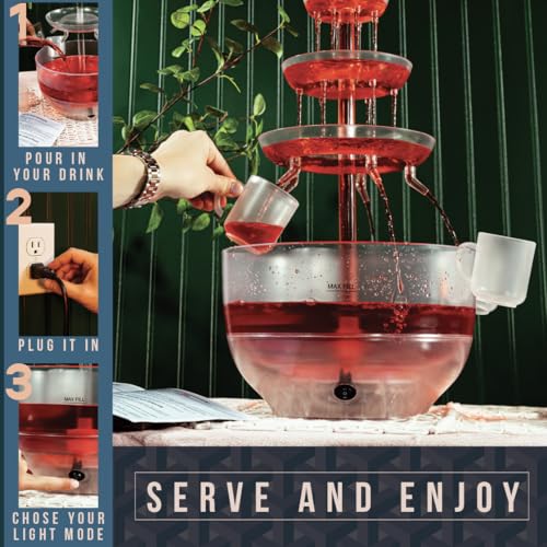 1.5 Gal 3 Tier Drink Fountain with LED Base and 4 Reusable Cups C59279