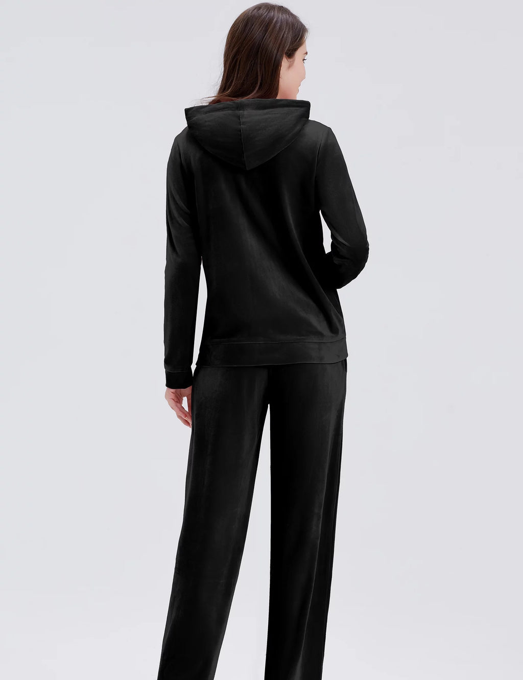 Black Velour 2 Piece Hoodie and Sweatpants Set B506