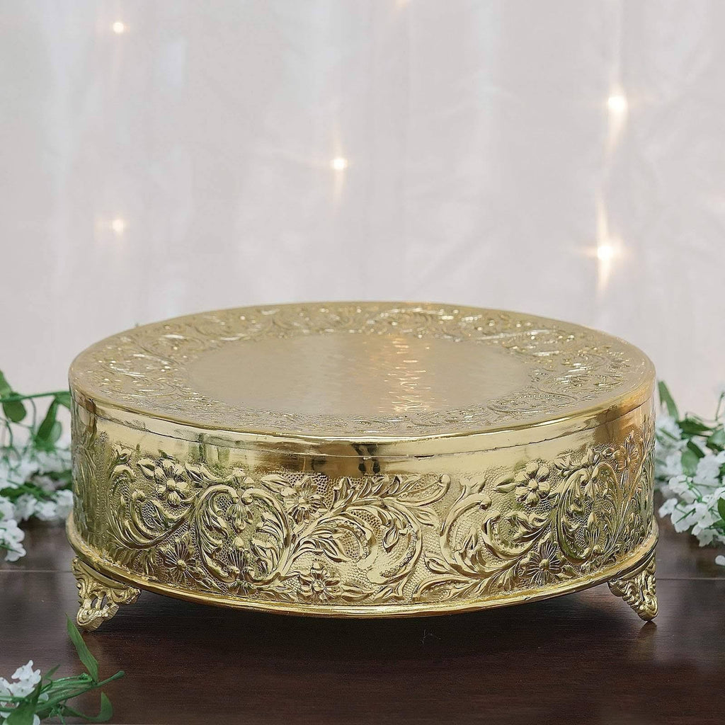 Gold Plated Round Embossed Cake Stand M89556
