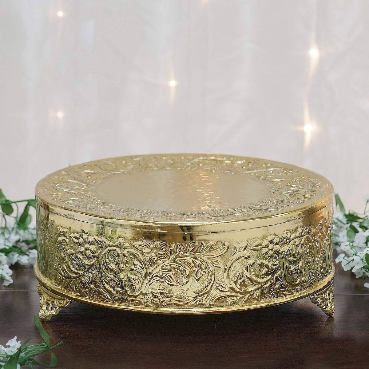 Gold Plated Round Embossed Cake Stand M89556