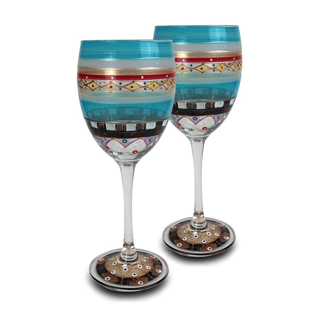 Set of 2 Hand Painted Wine Glasses, 10.5 oz. F3552