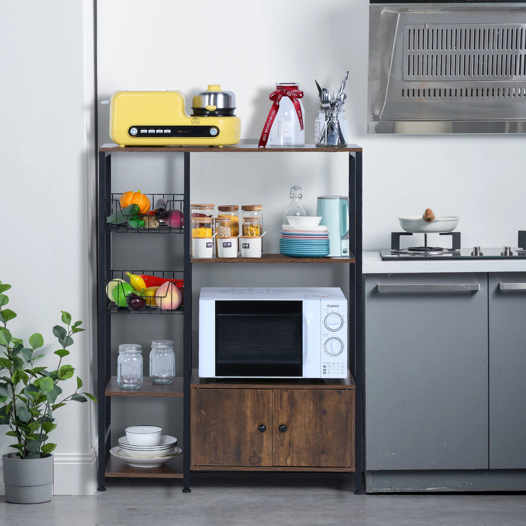 5-Tier Wood Brown Kitchen Bakers Rack with Cabinet R161