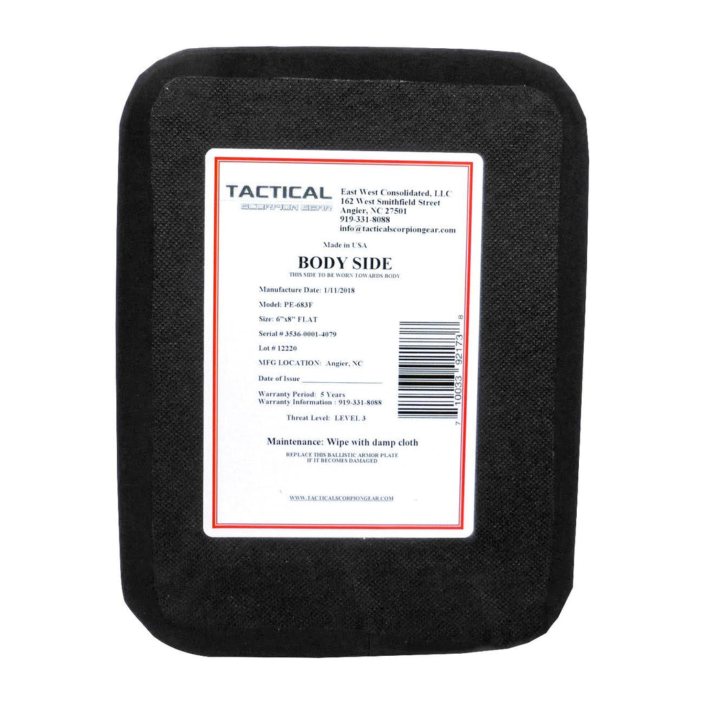 Level III+ PE Polyethylene Single Curve Body Armor 6x8 Plate T551