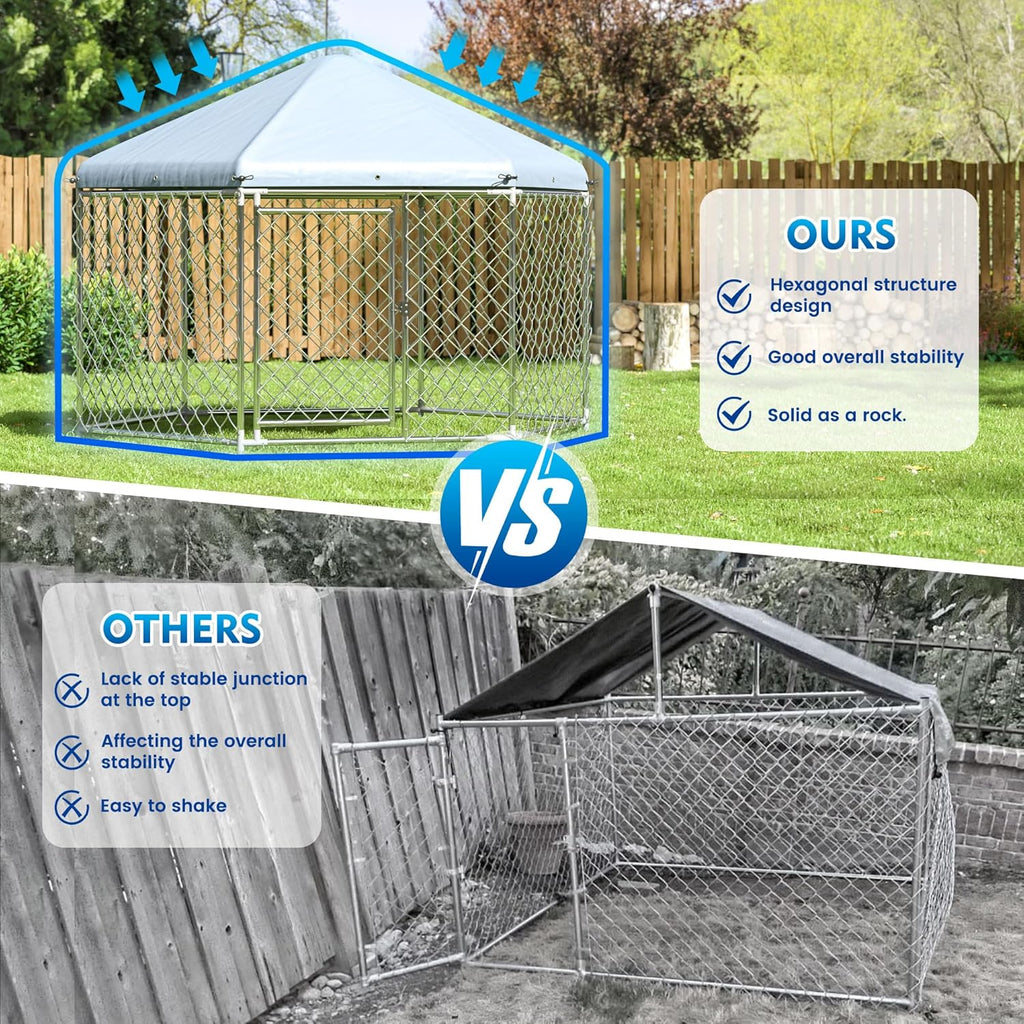 Large Dog Kennel with Roof and Metal Gate W62290